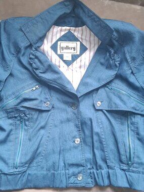 Vintage 80s Gallery Blue Utility Field Jacket Mens M Striped Multi-Pocket